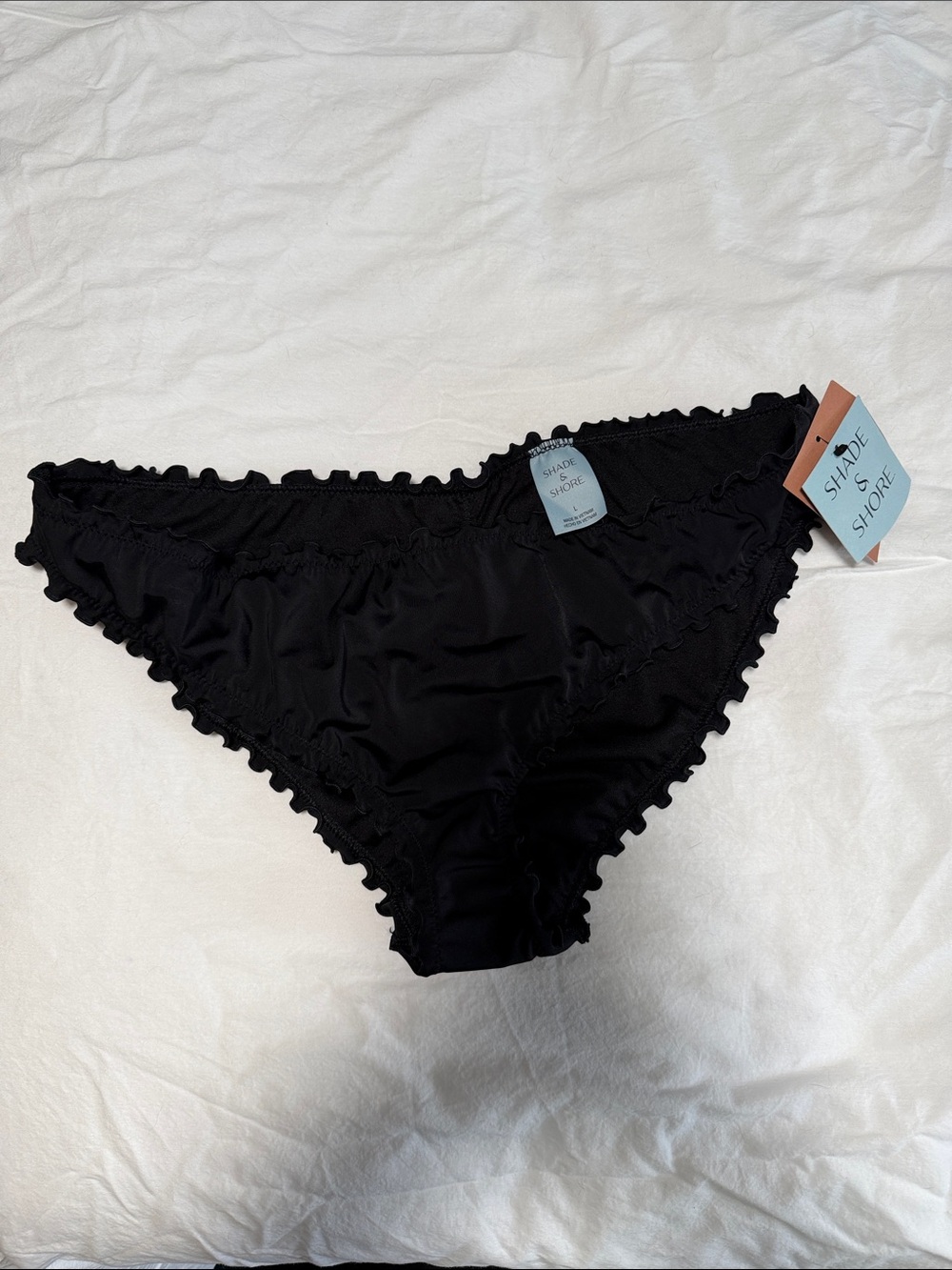 Shade & Shore Black Ruffle Trim Bikini Bottoms